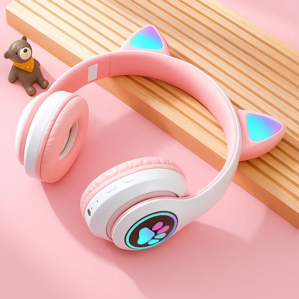 WIRELESS BLUETOOTH HEADPHONES CAT EARS LED, SKU:300